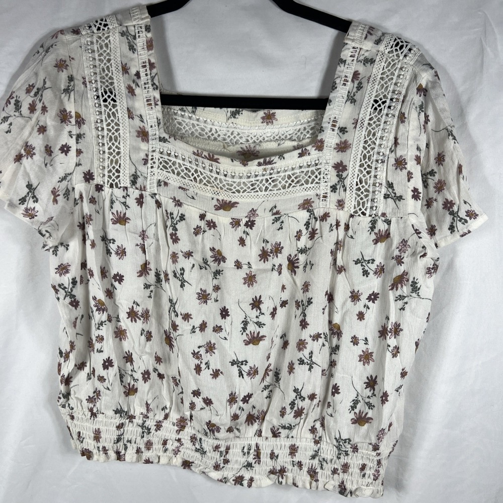 Arizona Jean Co Square Neck Blouse /‎ Size Large Floral Print